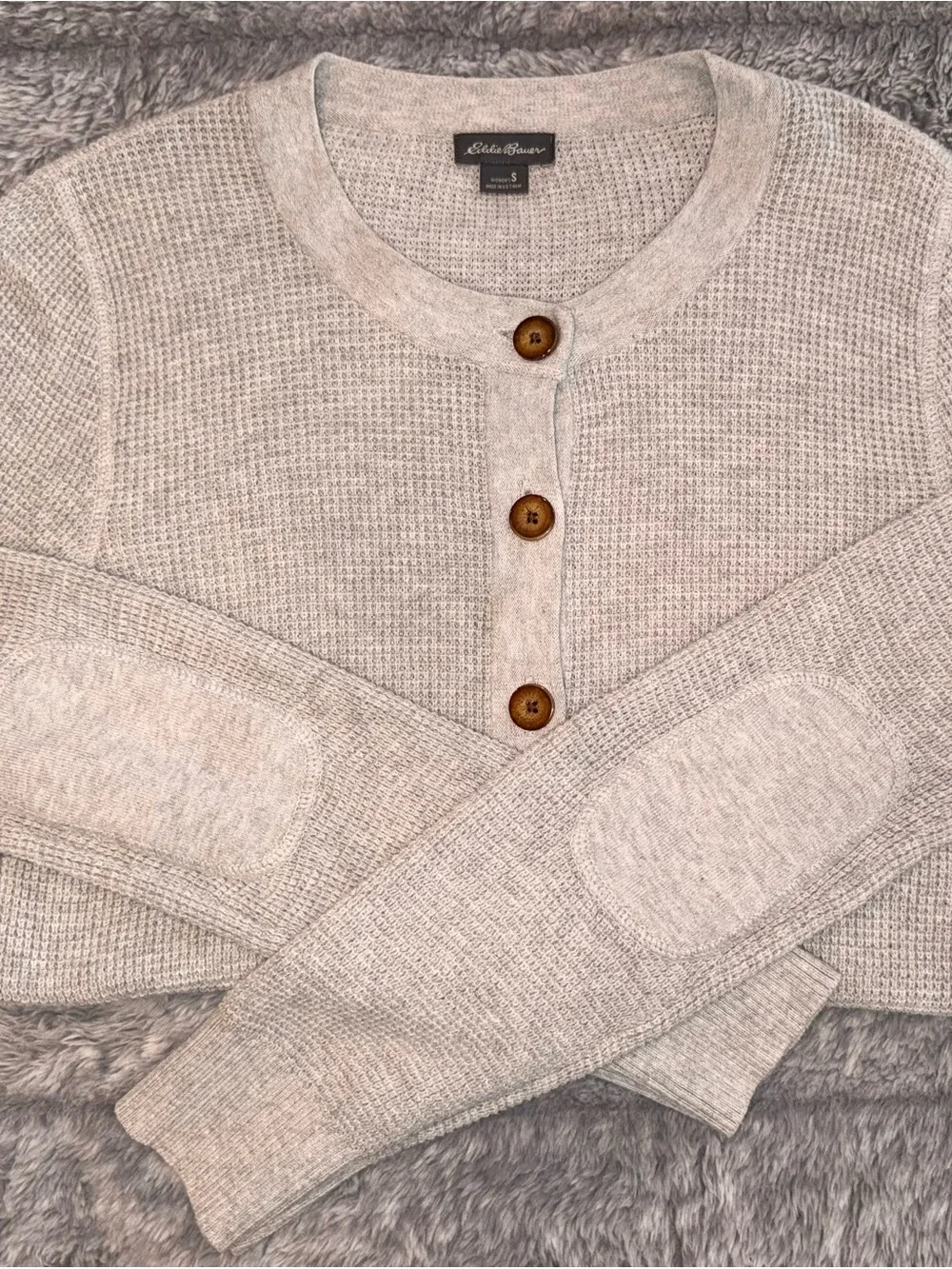 Eddie Bauer Heather Light Gray Button-Up Knit Cardigan